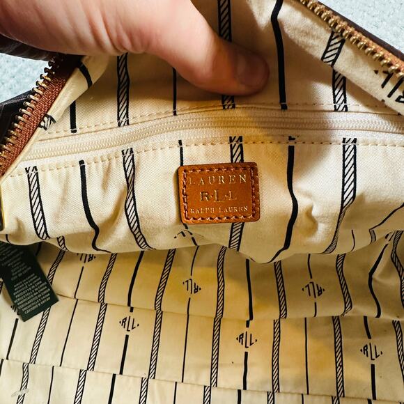 Vintage RALPH LAUREN Boswell Brown Striped Monogram Speedy Duffle Bag Barrell - Picture 11 of 12